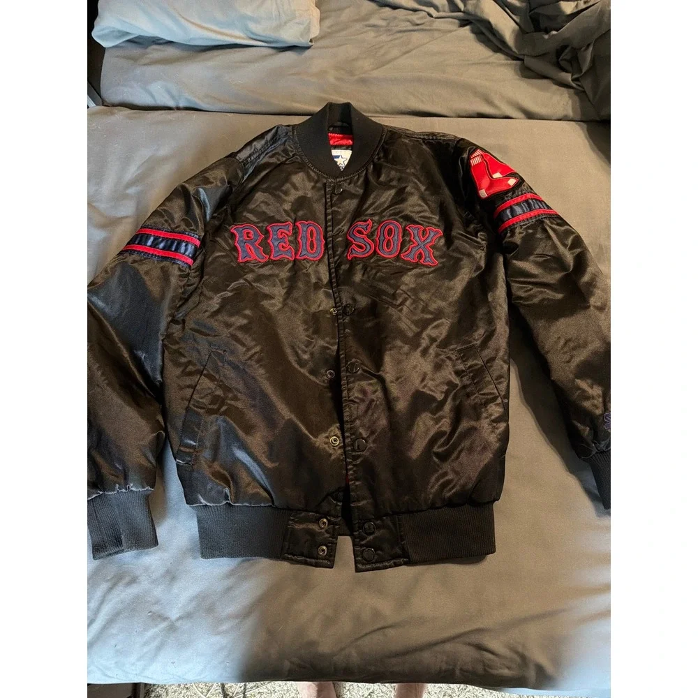 Starter Boston Red Sox Satin Varsity Bomber Jacket Black Mens Medium MLB